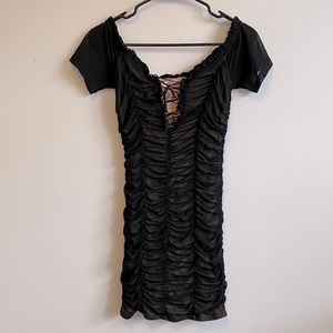 Black off shoulder ruched dress